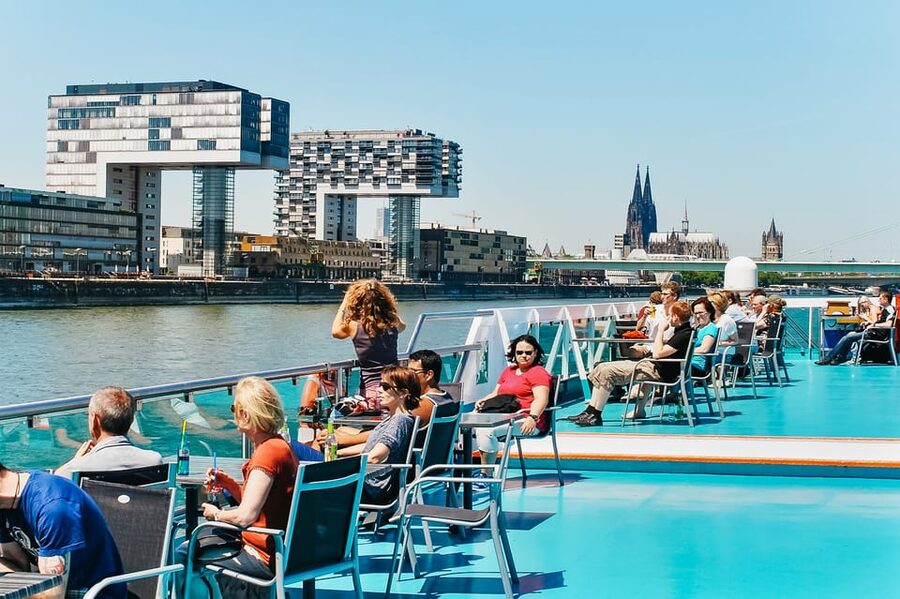 Cologne: Panoramic City Cruise - A boat made for sitting, watching, and ordering