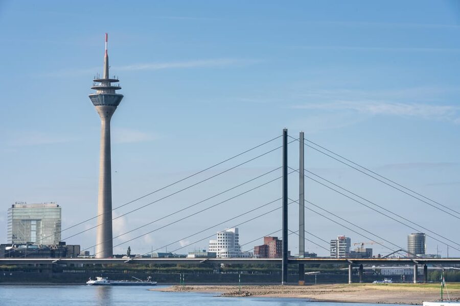 Düsseldorf: Rhine Tower Adult Entry - Media Harbour, the Rhine, and the modern city