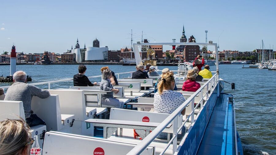 Stralsund: 1-Hour Harbor Cruise - Heading north toward Dänholm and the Rügen Bridge